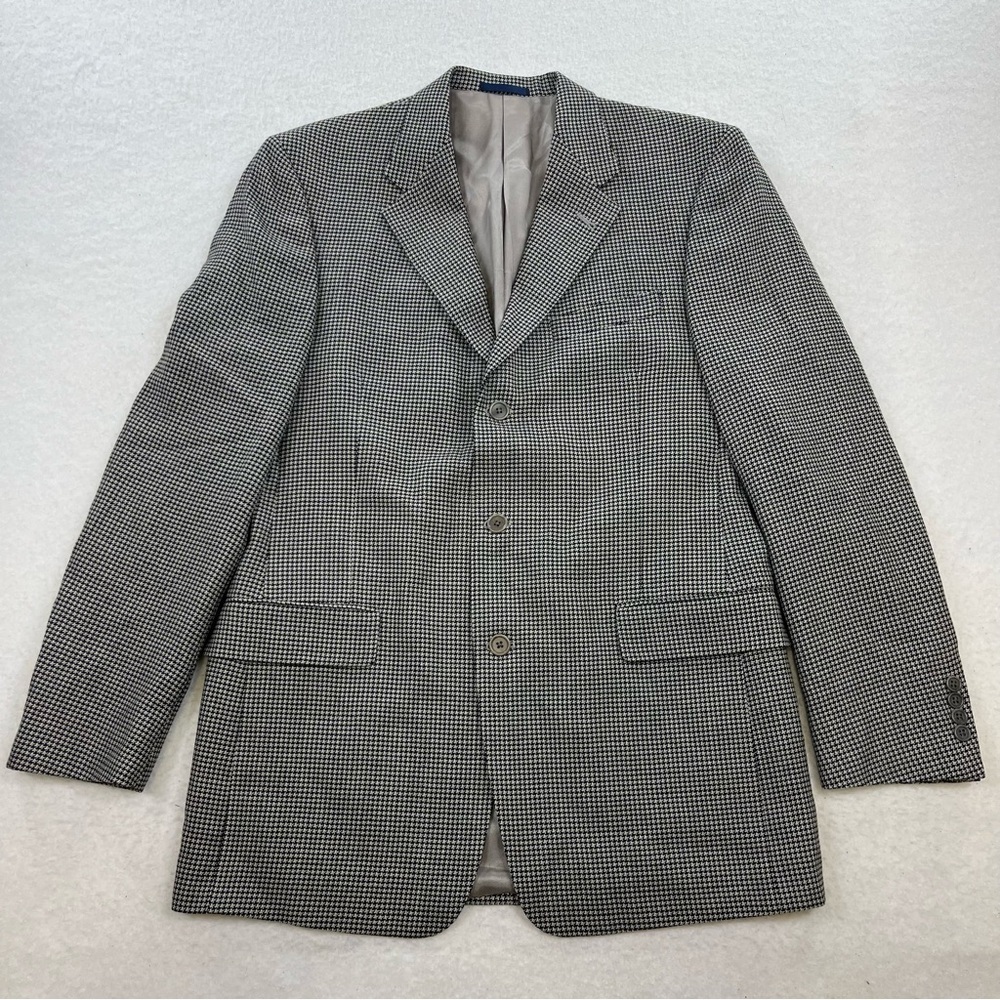 Daniel Cremieux Blazer Sportcoat Wool Black Beige HoundsTooth 3 Button Size 42L